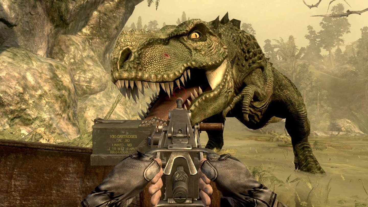 Jurassic: The Hunted (2009)Abgesehen von verwaschenen Texturen und Massen an aggressiven Velociraptoren, die dem Spieler kaum Zeit zum Nachladen ließen, unterhielt der Shooter aus dem Jahr 2009 gut, was nicht zuletzt der unterhaltsamen B-Movie-Story um ein Portal im Bermuda-Dreieck geschuldet ist.