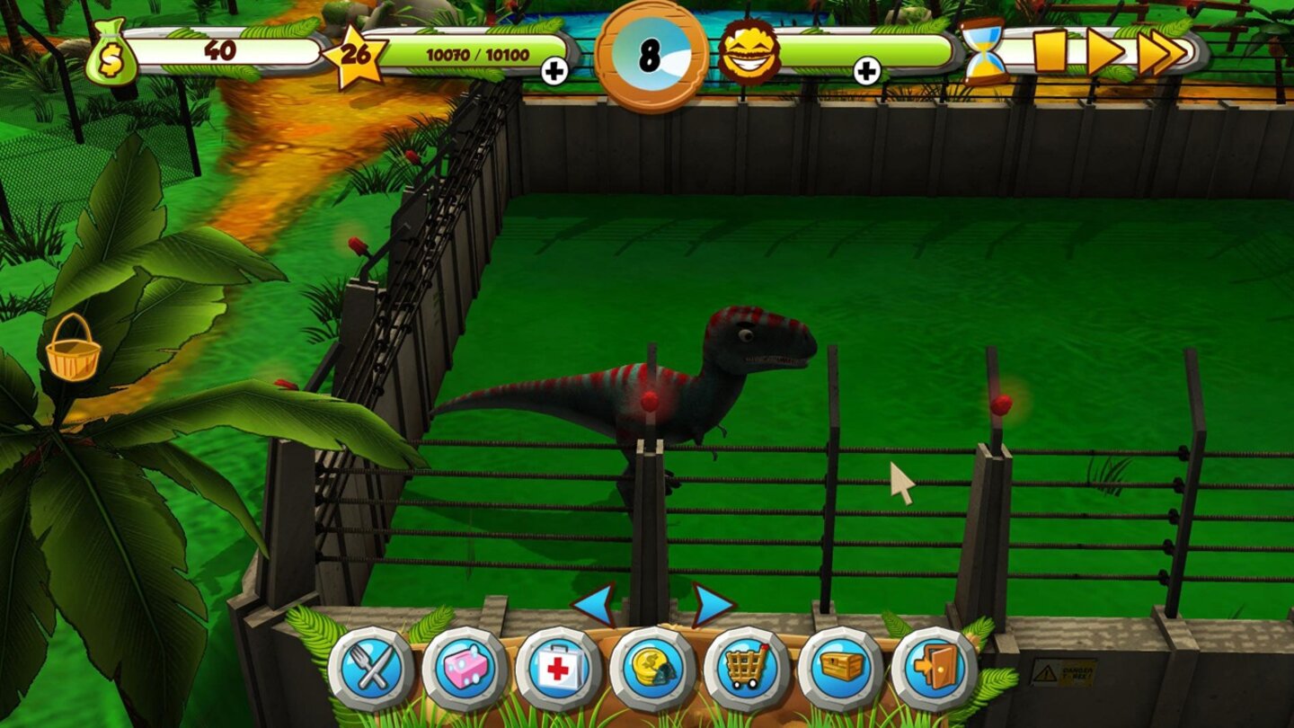 My Jurassic Farm (2014)Auch auf der Wii U sind seit 2014 die Dinos los, der Download-Titel lässt den Spieler ausgehend von einem einzigen Saurier einen ganzen Park aufbauen, indem er die Eier verkauft, die allerdings nur zufriedene Dinos legen. Ins Auge springt hier vor allem die für Nintendo typische niedliche Optik.