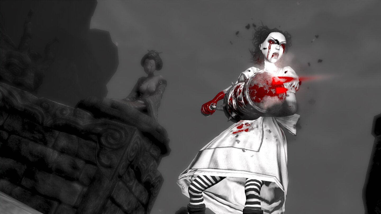 Alice: Madness ReturnsWenn die Heldin im Actionspiel Alice: Madness Returns kurz vor dem virtuellen Tod steht, wechselt das Spiel in den Hysteria-Modus. Dabei wird die Spielwelt in schwarz-weiß gezeigt und nur Blut in seiner Originalfarbe dargestellt.