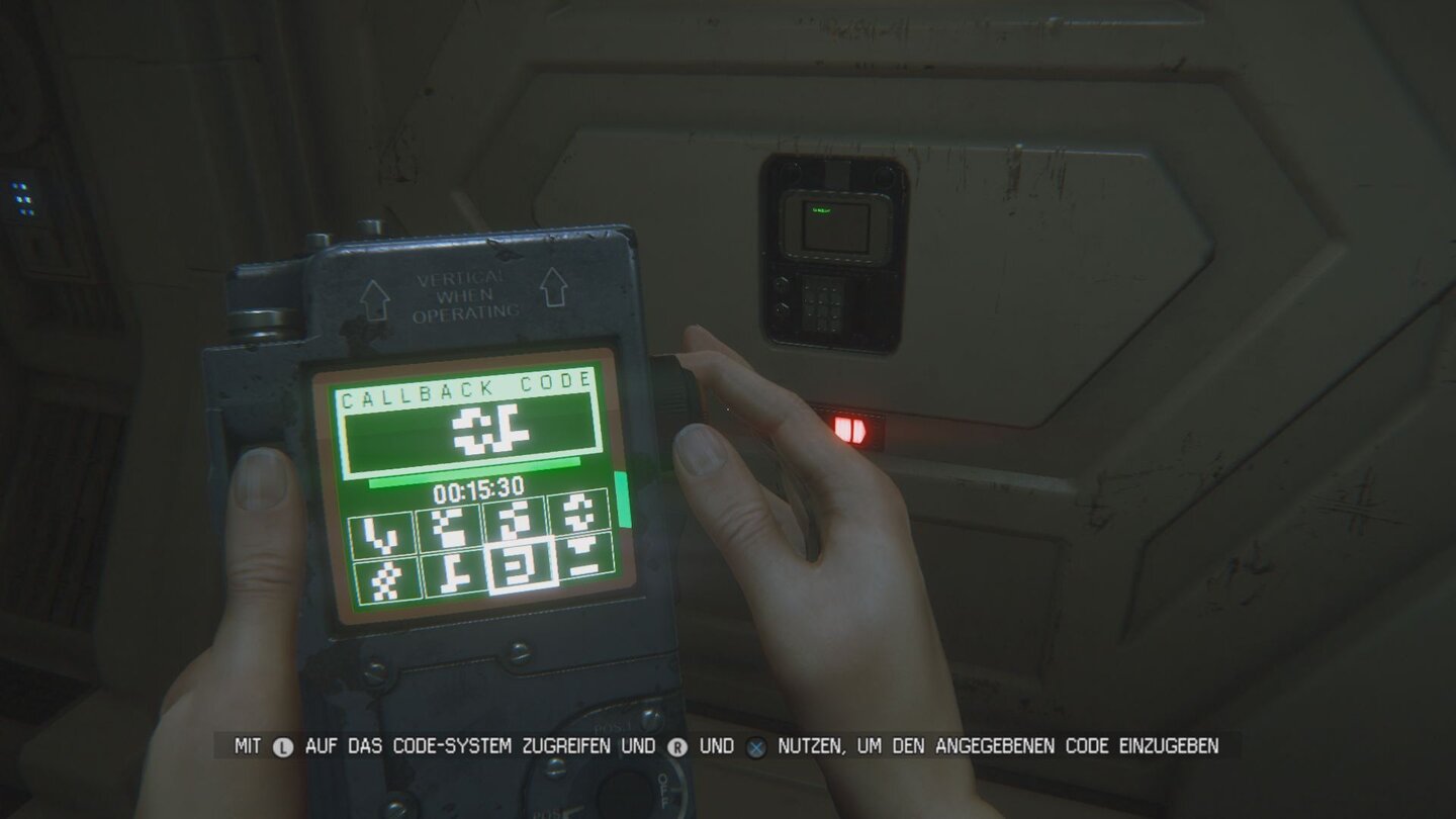 Alien: Isolation - PS4-Screenshots aus der Test-VersionVerschlossene Türen können wir mit unserem Codeknacker in simplen Minispielen öffnen.