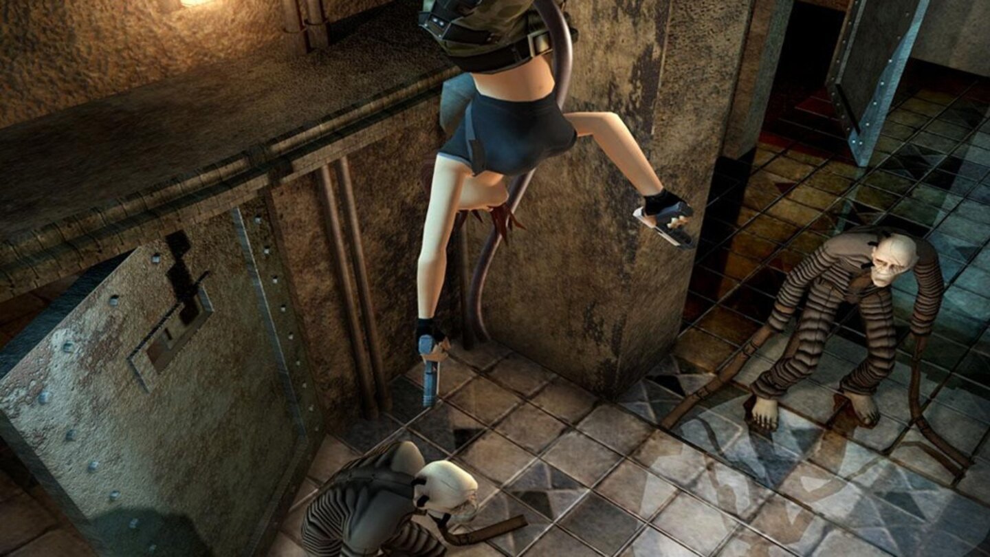 Tomb Raider: The Angel of Darkness (2003) 2003 erscheint Tomb Raider: The Angel of Darkness mit neuer Grafik-Engine für die PlayStation 2 und den PC. Lara steht unter Verdacht, ihren Mentor ermordet zu haben, und muss der Polizei entkommen und gleichzeitig die eigene Unschuld beweisen. Im Unterschied zu den vorherigen Serienteilen muss der Spieler teilweise zuerst Laras Stärkewert steigern, bevor er einen Levelabschnitt meistern und kann in Gesprächen selbst entscheiden, ob er freundlich oder bedrohlich wirken auftritt. Außerdem steuern wir zum ersten Mal nicht nur Lara, sondern streckenweise auch einen zweiten Charakter, Kurtis Trent.