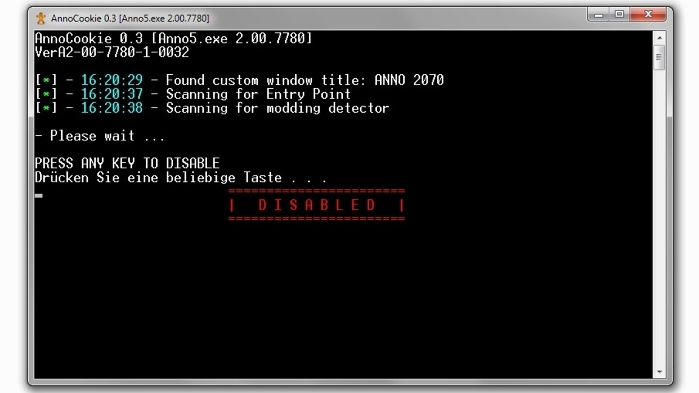 Anno 2170 A.R.R.C.Einfach nach dem Start von Anno 2170 A.R.R.C. die Cookie-Datei ausführen, und einige altertümliche Einblendungen in einem DOS-Fenster später verbindet sich Anno wieder mit den Uplay-Servern – trotz gemoddeter Dateien.