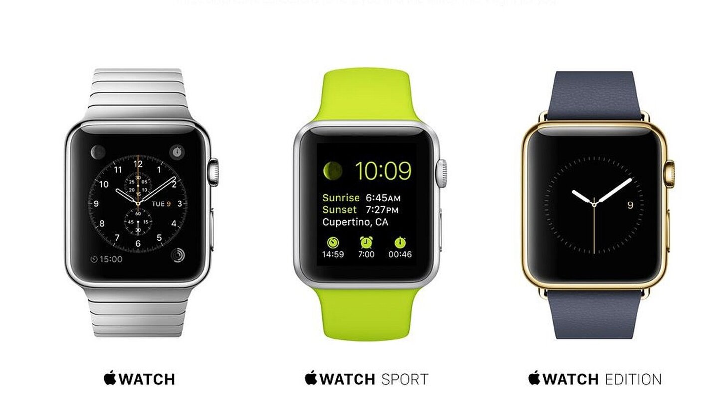 Die Apple Watch erscheint in drei Designs mit mit verschiedenen wechselbaren Armbändern.