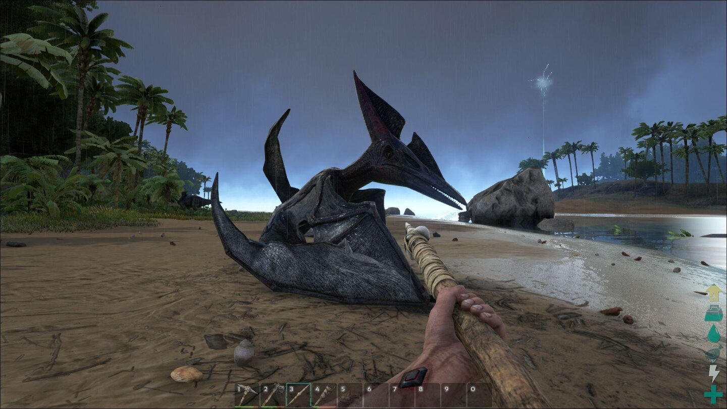 Ark: Survival EvolvedSogar Flugsaurier gibt es. Und auch wenn der hier herumwatschelt: Sie fliegen tatsächlich.