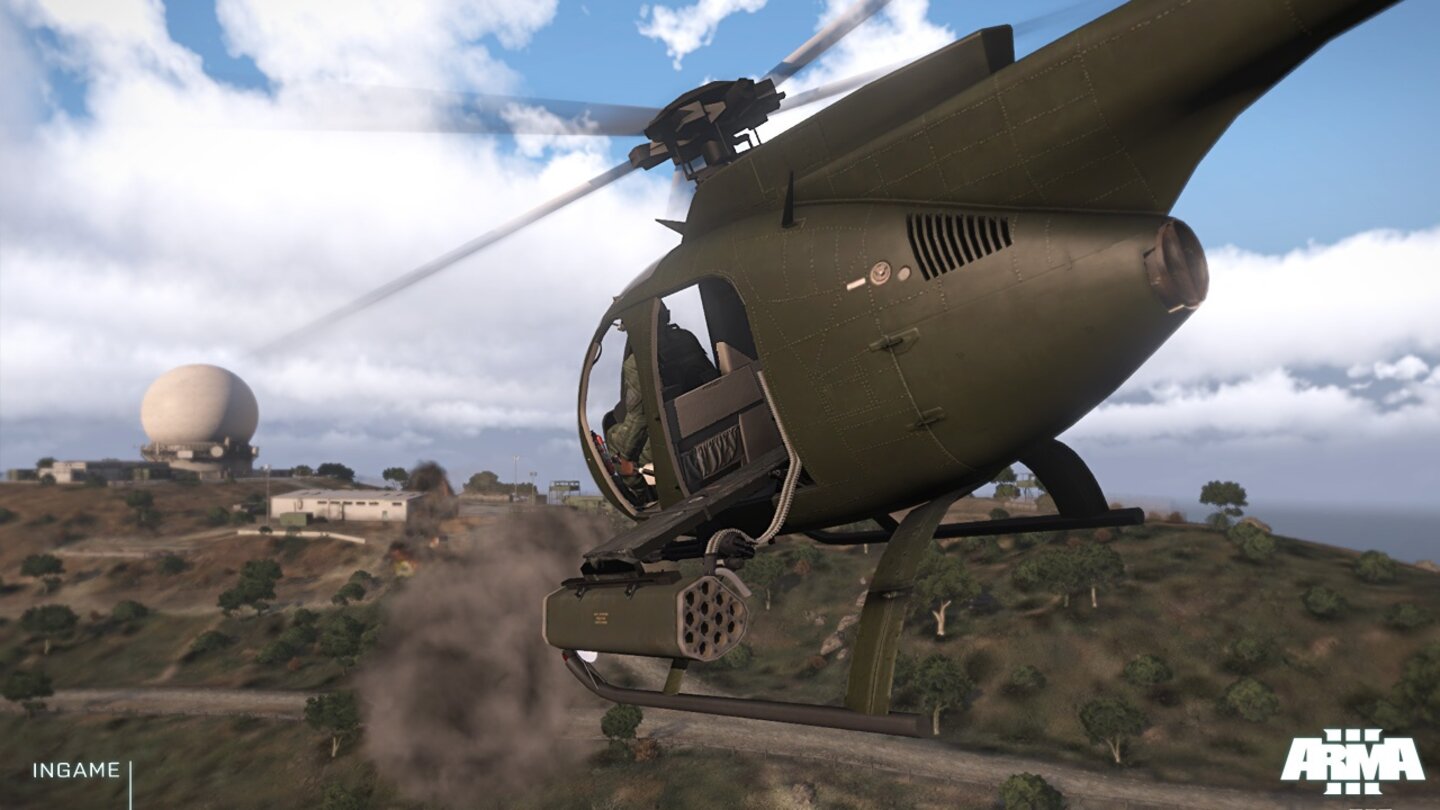 ARMA 3Hubschrauber-Piloten freuen sich in ARMA 3 über kleine Verbesserungen wie Außenspiegel.