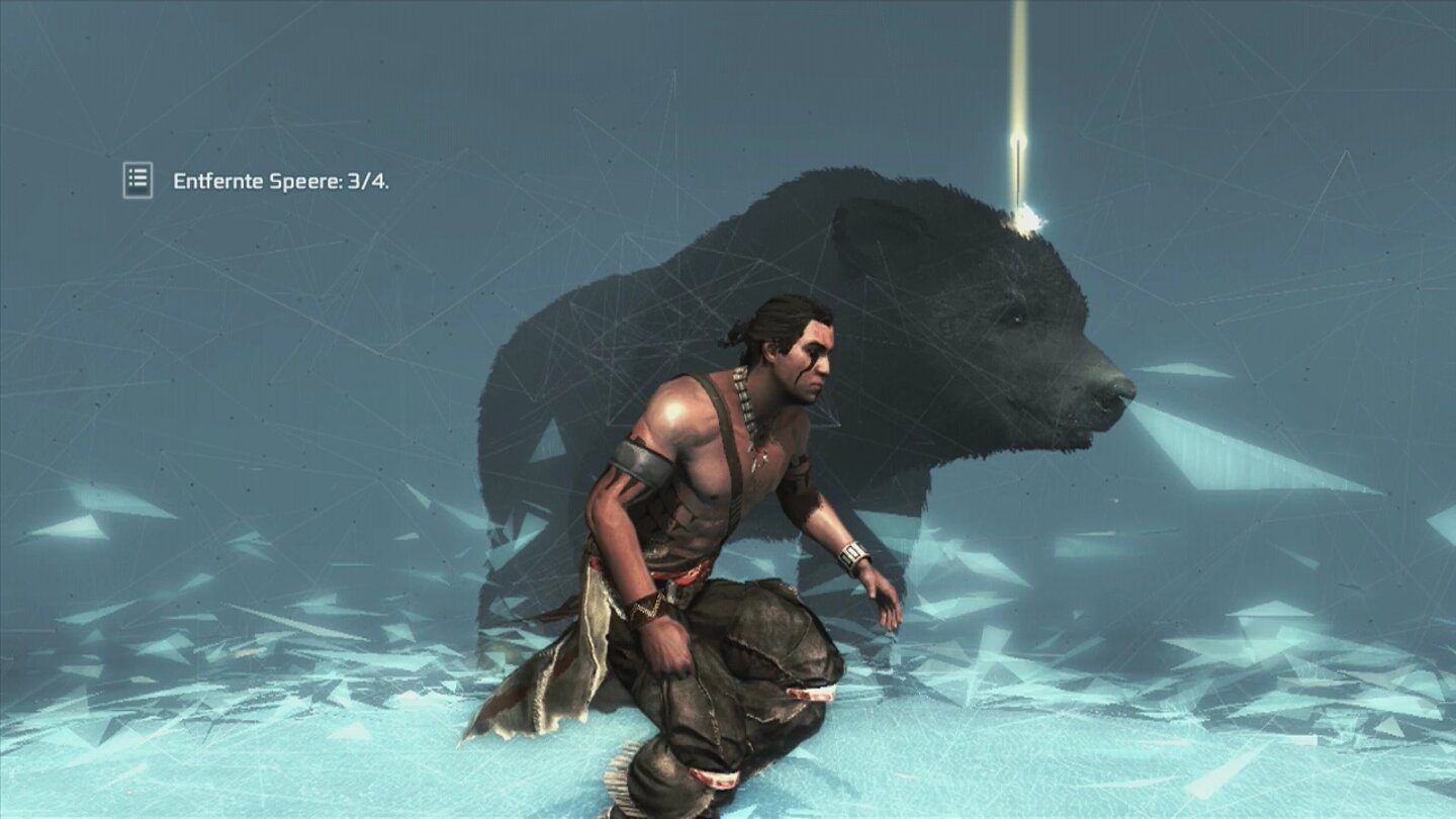 Assassin's Creed 3: Die Tyrannei des Königs WashingtonIn der Traumsequenz befreien wir den riesen Bären von seinen Schmerzen, um eine neue Fähigkeit zu erlangen.