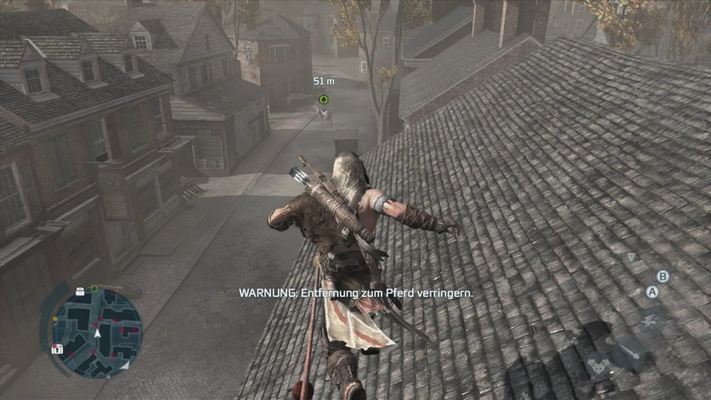 Assassin's Creed 3: Die Tyrannei des Königs WashingtonAuch im DLC erwarten uns Verfolgungsmissionen, hier jagen wir einem Pferd hinterher.