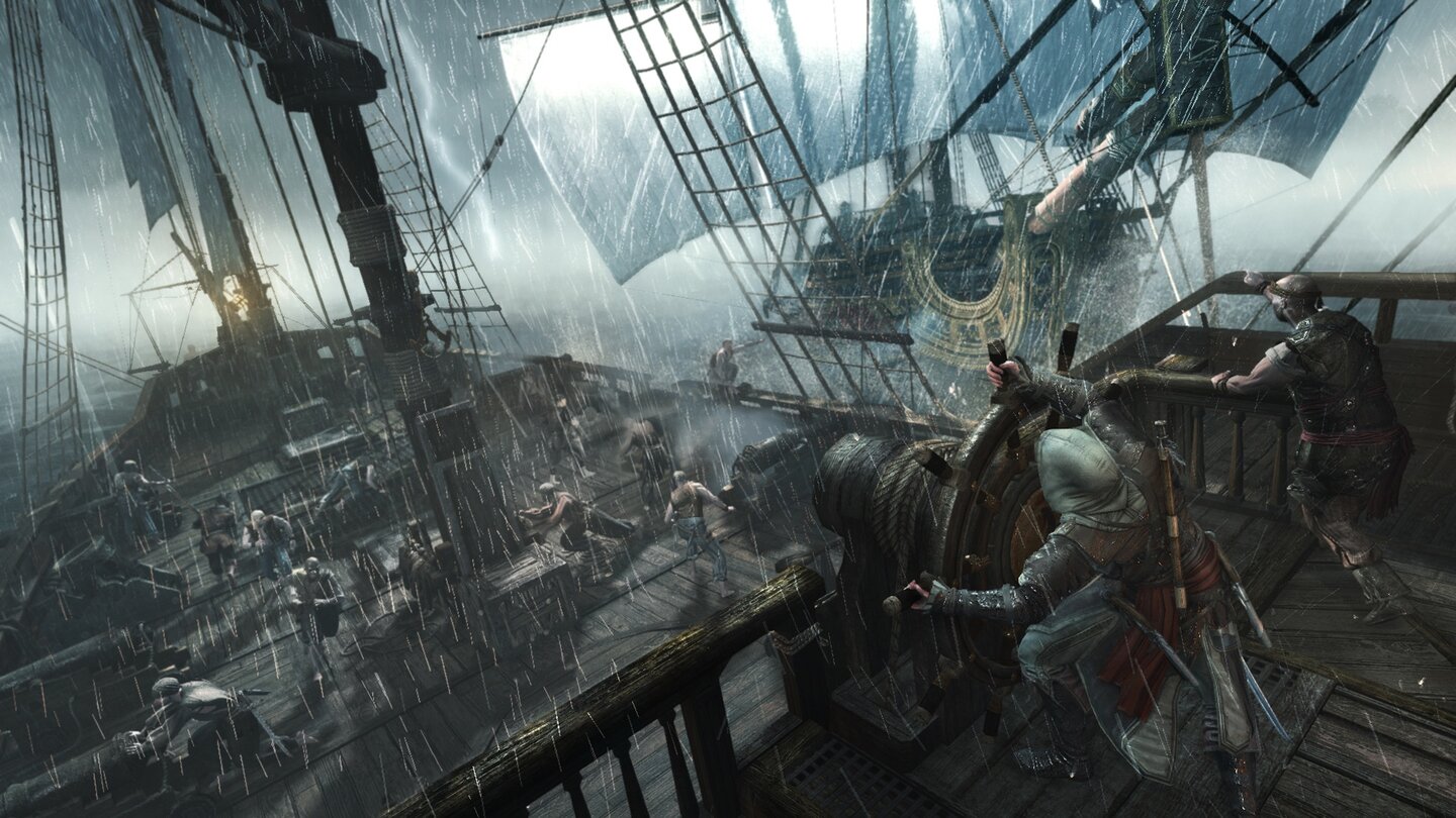 Assassin's Creed 4: Black FlagWir üblich in der Serie strotzen die Umgebungen vor Details, auch die Schiffe.