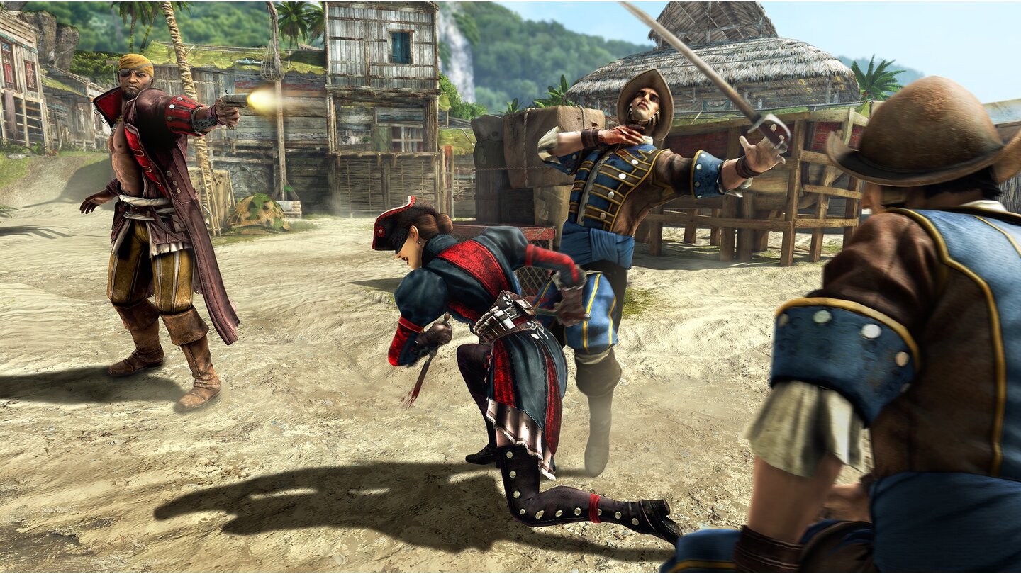 Assassin's Creed 4: Black Flag - Multiplayer-Modus
Spielen wir zusammen im Koop-Modus sind synchronisierte Kills der Schlüssel zum Erfolg. Gleichzeitiges Meucheln lässt die Punkte nämlich scharenweise aufs Konto rasseln.