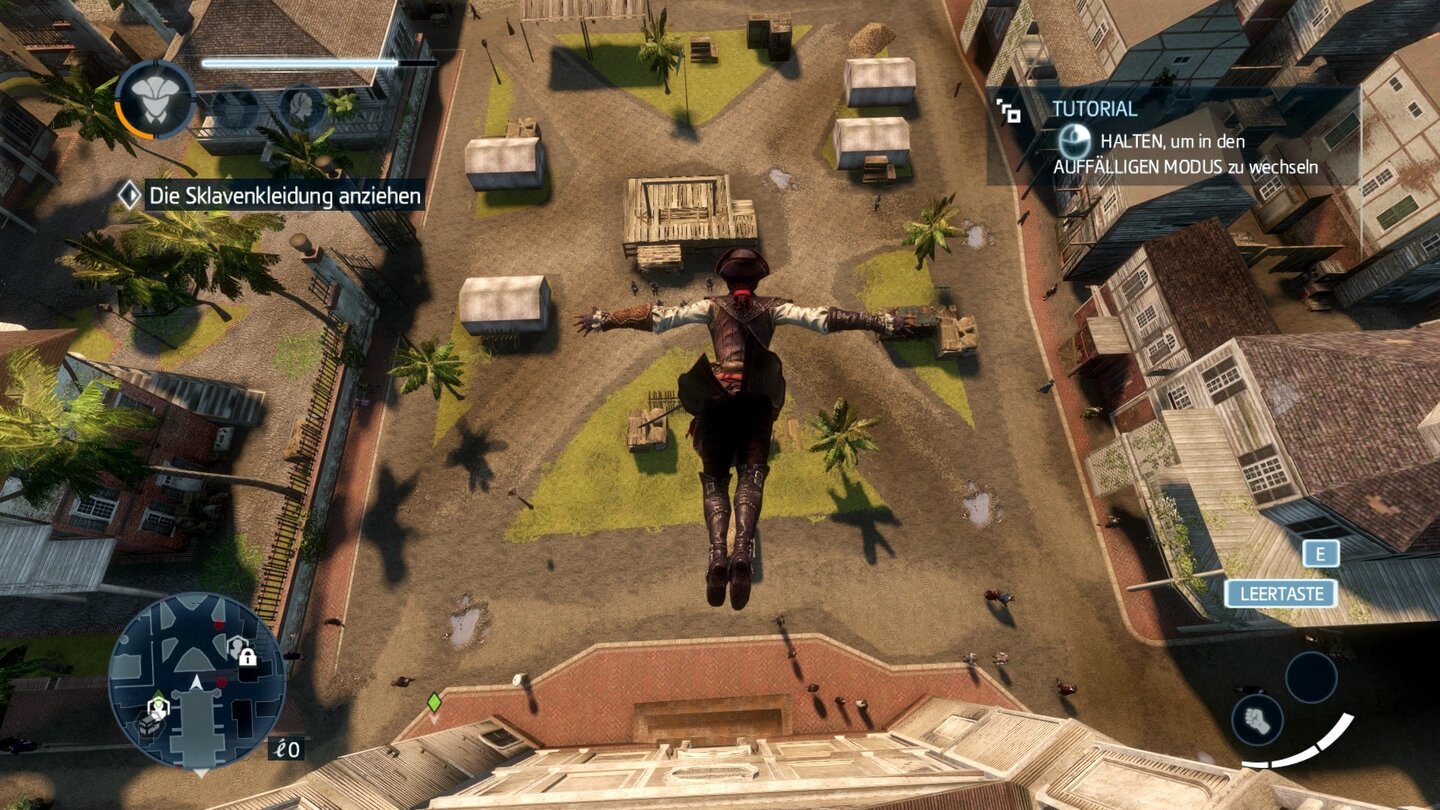 Assassin's Creed: Liberation HDHaben wir die Aussichtstürme erklommen und synchronisiert, können wir wie gewohnt per Hechtsprung in einen Heu- oder Blatthaufen springen.