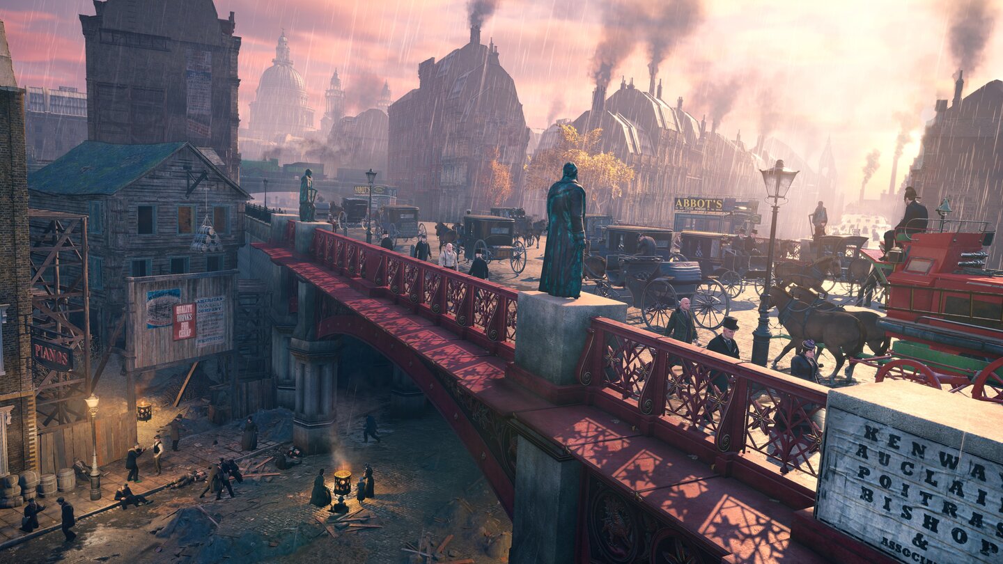 Assassin's Creed SyndicateDie sieben Boroughs von London bieten die unterschiedlichsten Umgebungen. Von verfallenen Elendsvierteln bis zu großen Prachtstraßen.
