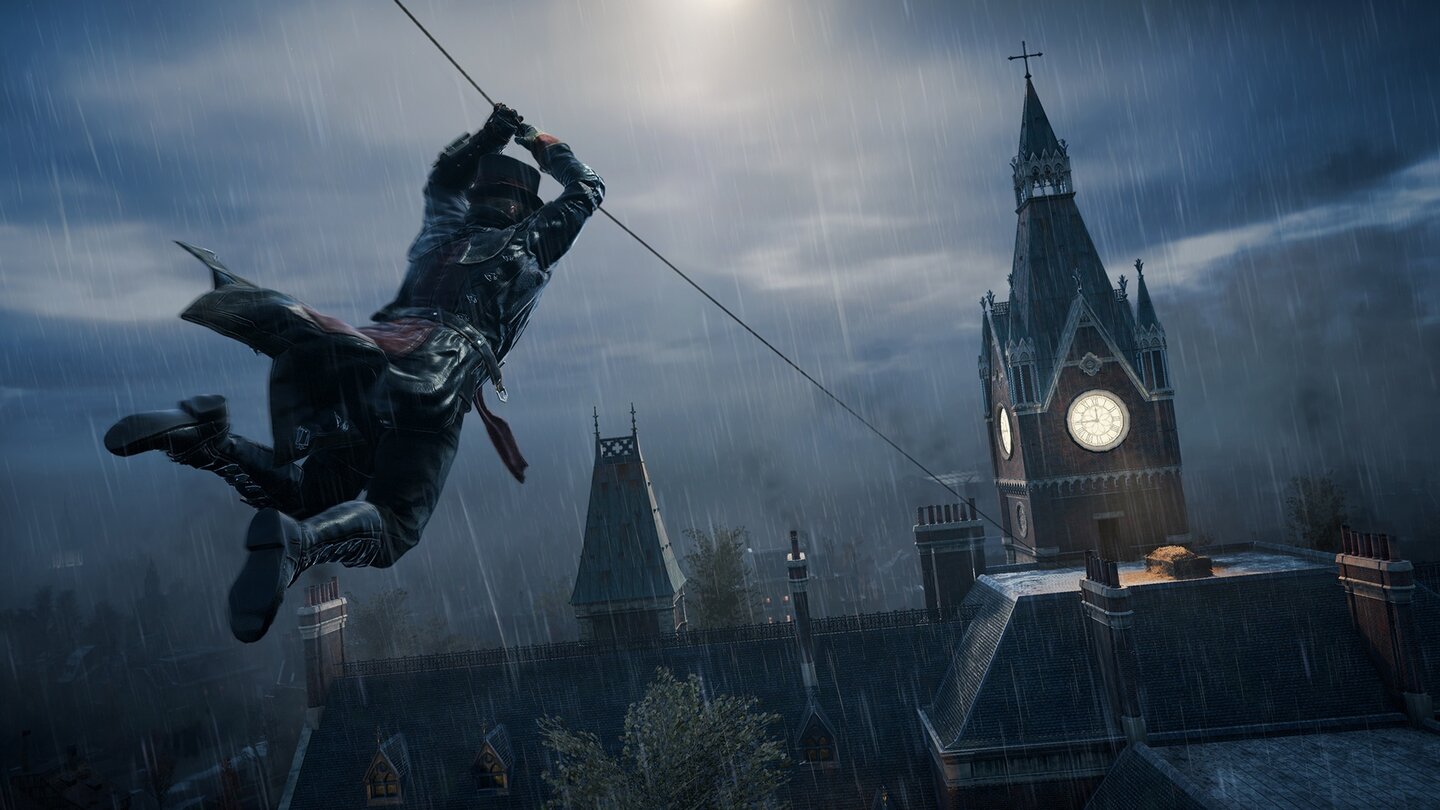 Assassin's Creed SyndicateDer neue Greifhaken samt Seilrutsche macht viele Kletterpartien obsolet. Ein drastischer Schritt und ein erheblicher Komfortgewinn für den Spieler.