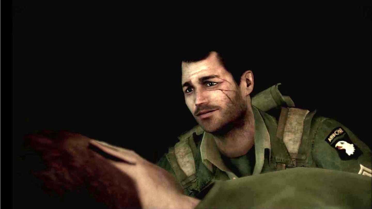 2008 - Brothers in Arms: Hell's HighwaySergeant Baker teilt dem schwerverletzten Soldaten Hartsock im Lazarett mit, dass er nie wieder Laufen können wird.