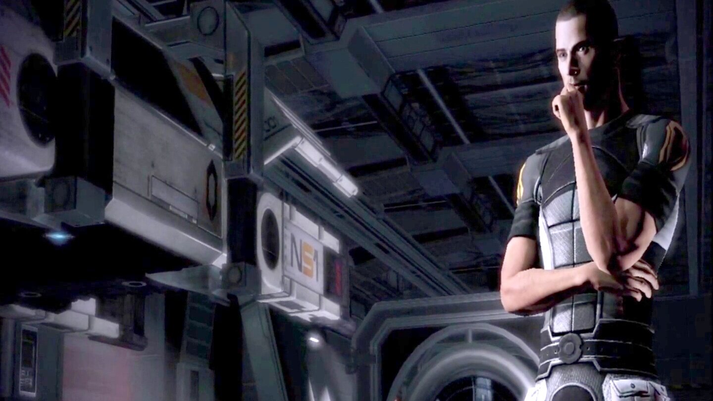 2010 - Mass Effect 2Nach der Selbstmordmission steht Shepard vor den Särgen der getöteten Teammitglieder.