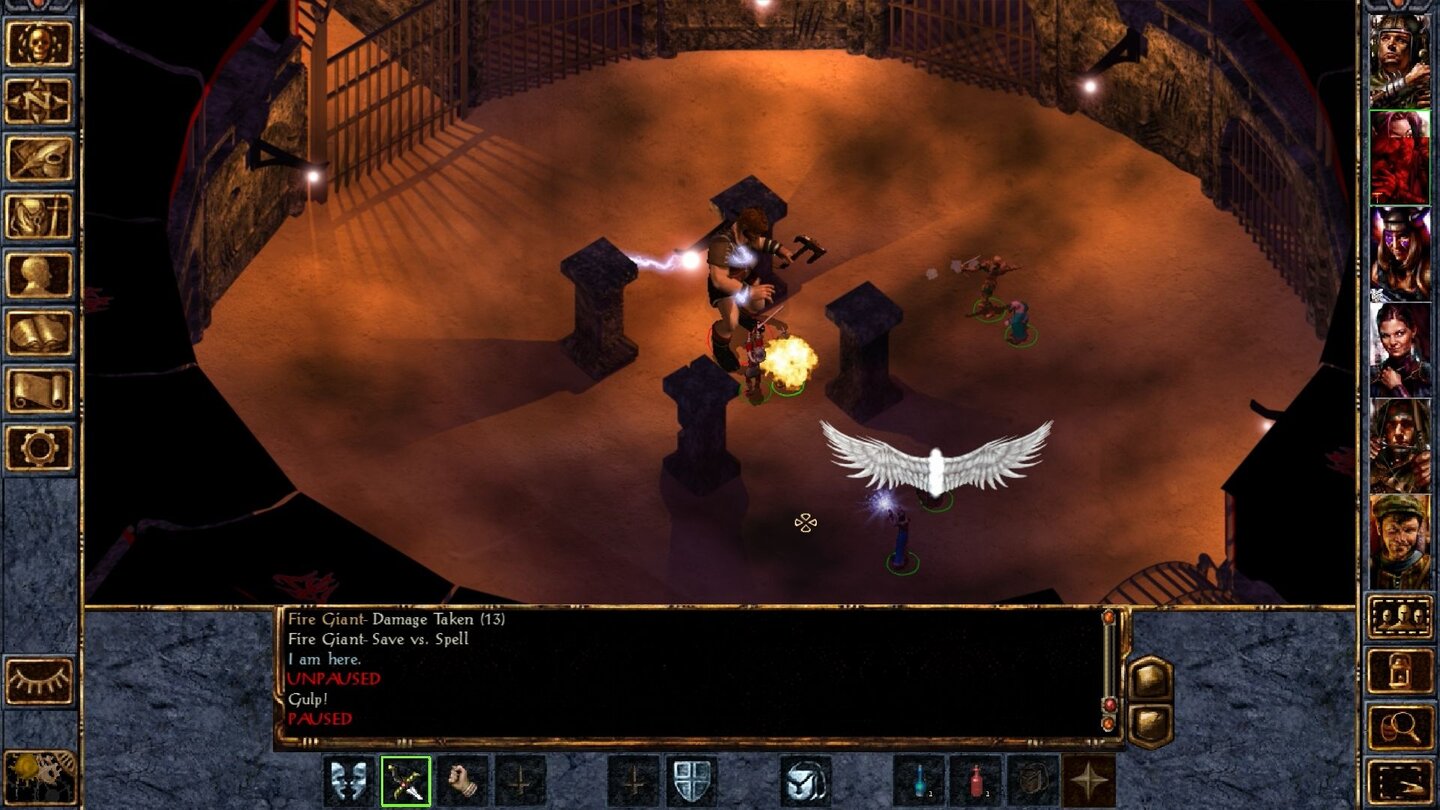 Baldur's Gate: Enhanced EditionDem Feuerriesen begegnen wir in der Arena mit Blitzen und Frostpfeilen.