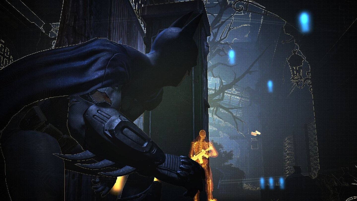 Batman: Arkham CityIm Detective Mode kann Batman durch Wände sehen. Im Vergleich zum Vorgänger hat man diesen Cheater-Modus etwas entschärft.