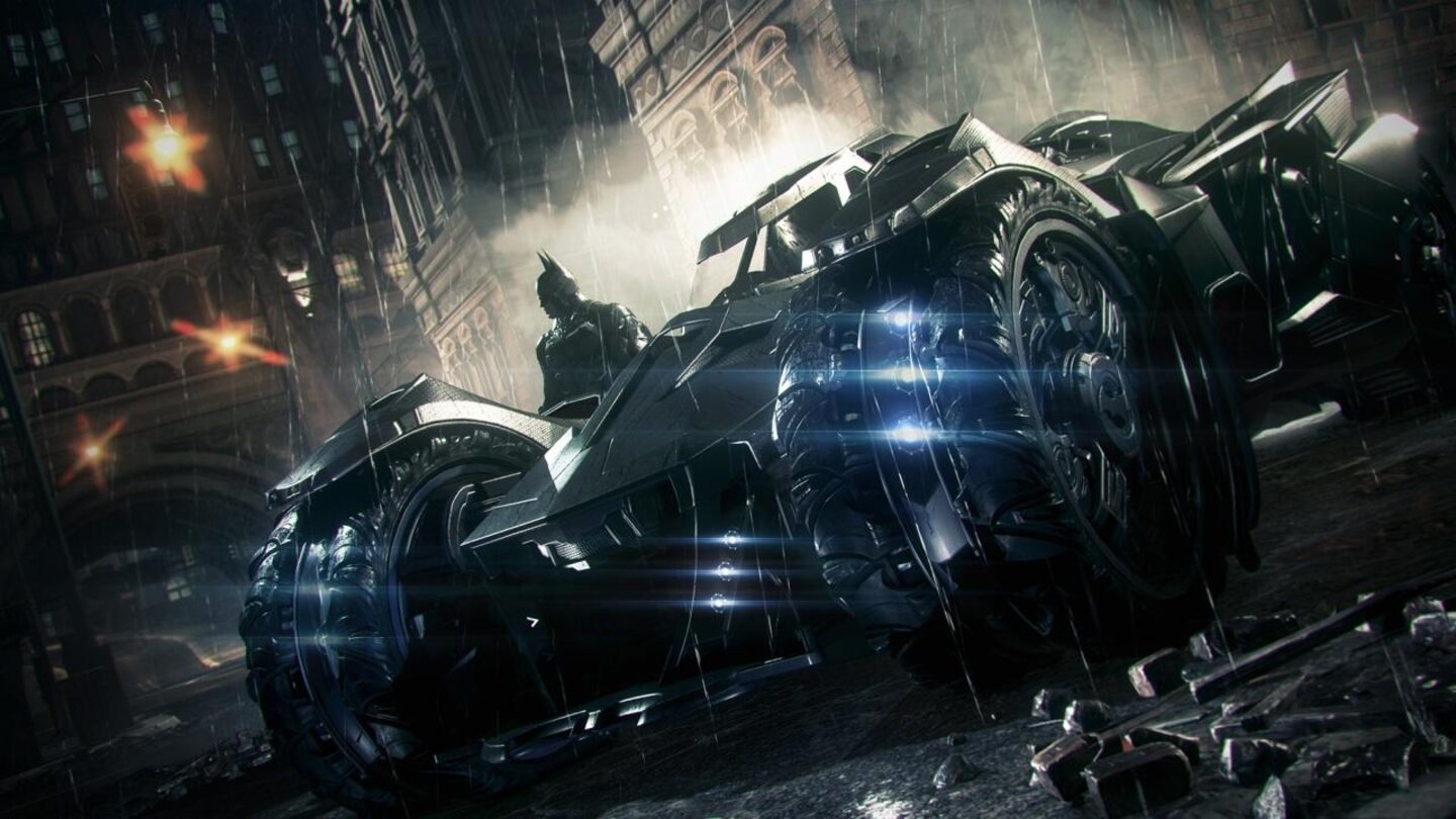 Batman: Arkham KnightDas wurde aber auch Zeit: Endlich dürfen wir im Batmobil durch die Stadt heizen!