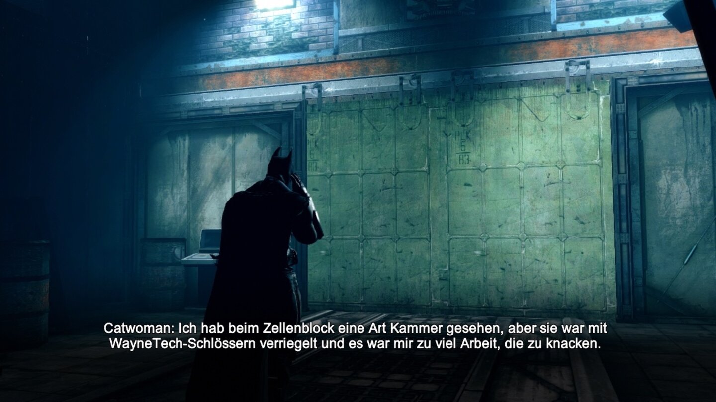 Batman: Arkham Origins BlackgateMist, eine verschlossene Tür. Da müssen wir wohl wieder durch das halbe Gefängnis latschen, um einen Schlüssel zu finden.