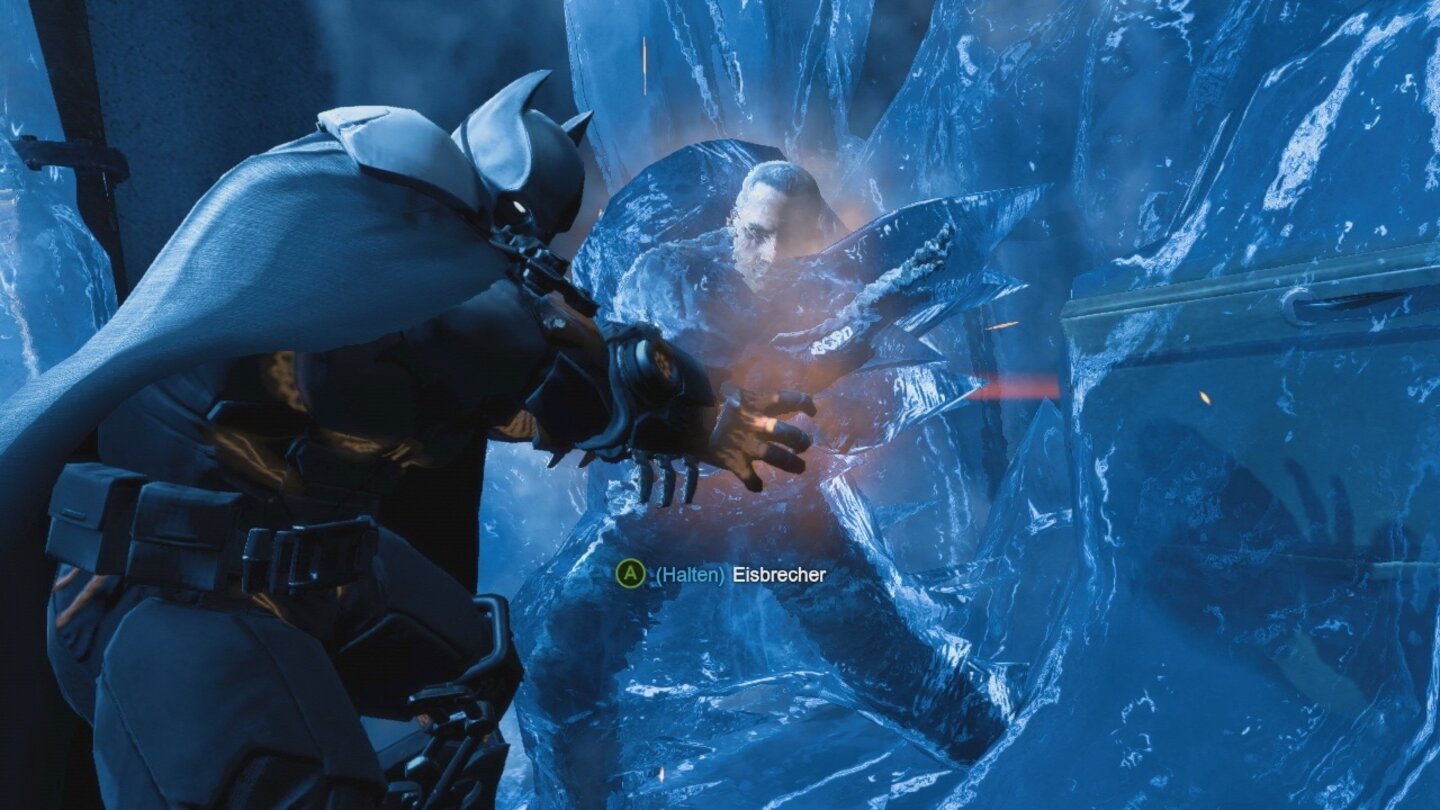 Batman: Arkham Origins - Cold, Cold HeartDank der Thermohandschuhe des XE-Suit können wir Freezes Opfer auftauen. 20 Stück sind in Gotham verteilt.