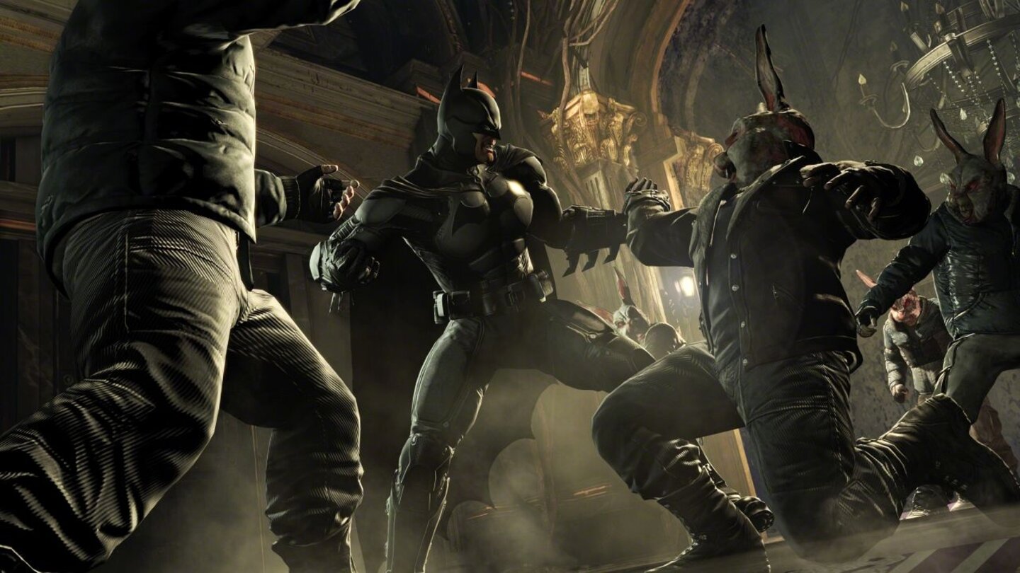 Batman: Arkham OriginsSchlappohren lang ziehen: Durch psychedelische Drogen gelangt Batman ins Wunderland, kämpft dort gegen aufmüpfige Märzhasen und Kartensoldaten.