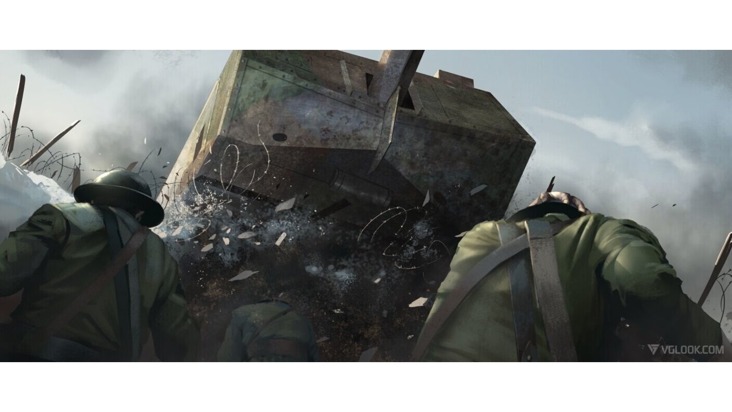 Battlefield 1Zum ersten Mal ist auf diesem Bild der französische schwere Panzer Saint-Chamond zu sehen. In der Realität scheiterte der Tank regelmäßig daran, Schützengräben zu überqueren.
