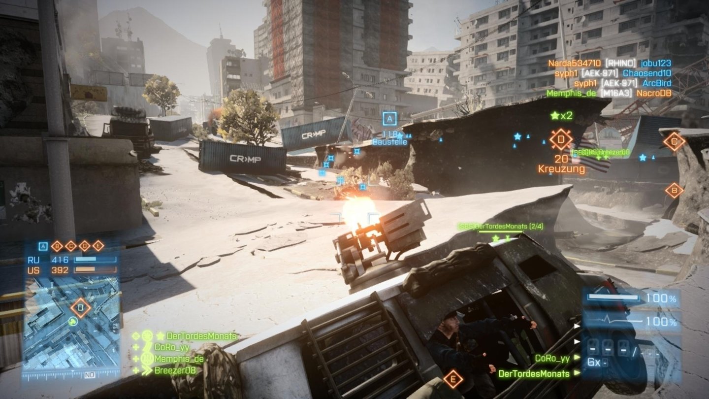 Battlefield 3: AftermathEpizentrum ist offensichtlich nicht ideal für zügigen Verkehrsfluss.