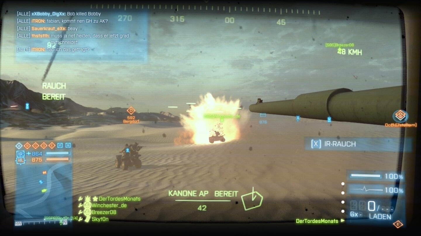 Battlefield 3 - Armored Kill-DLC (PC-Screenshots)Quads sind ideal für schnelle Vorstöße, aber nicht so ideal für freie Flächen, auf denen Panzer herumrollen.