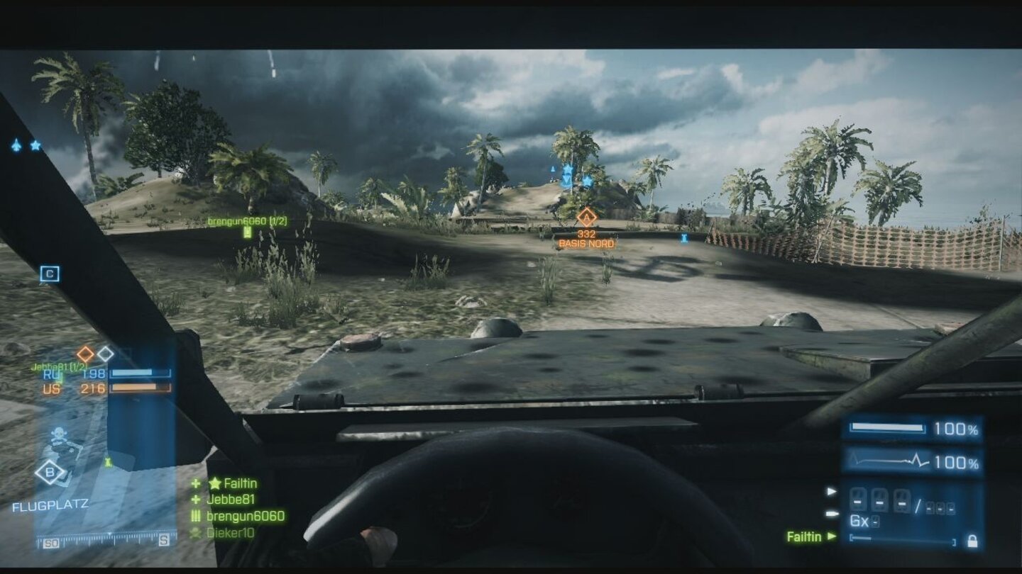 Battlefield 3Mit dem Jeep gehts auf Wake Island deutlich schneller voran.