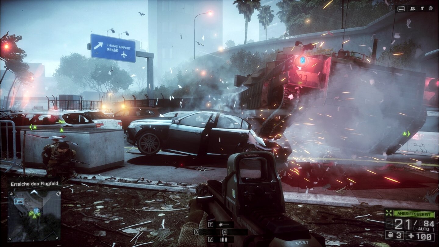 Battlefield 4Da freuen sich zig Versicherungen. In Singapur müssen wir uns mit einigen Panzern eine Küstenstraße entlang kämpfen.