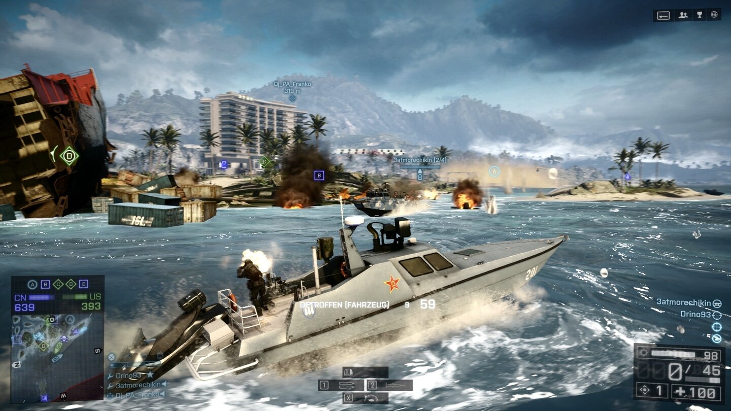 Battlefield 4 - Multiplayer-Screenshots (PC-Version)Das neue Speedboat beherrscht mit seiner umfangreichen Bewaffnung die Wasserwege.