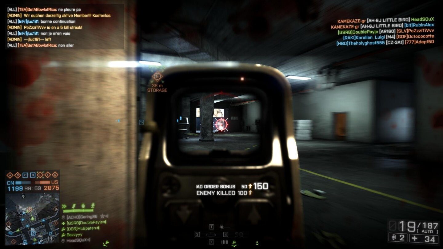 Battlefield 4Ohne Visual Recoil haben wir so gut wie keinen merklichen Rückstoß mehr und können auch auf weiter Distanzen extrem präzise schießen.