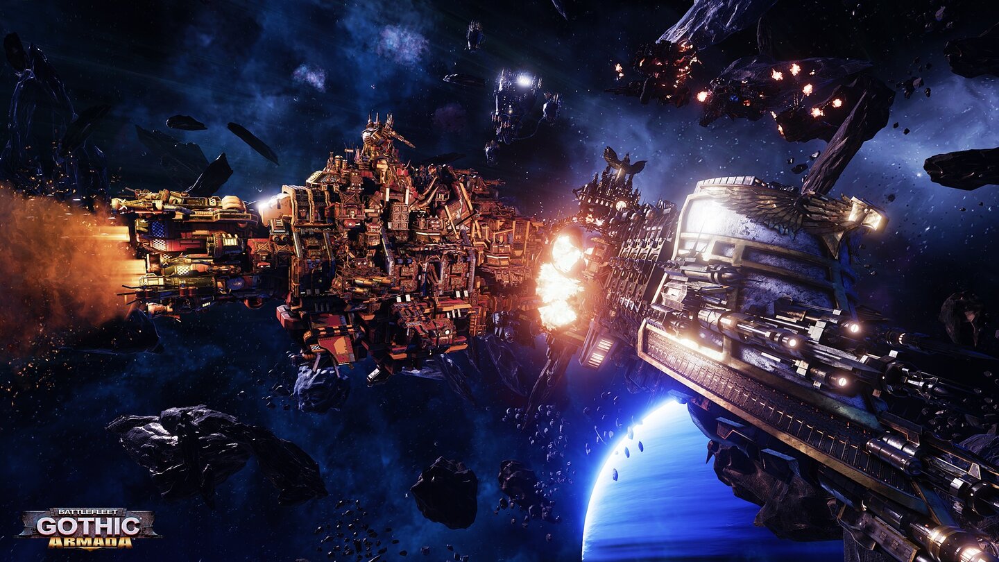 Battlefleet Gothic: ArmadaIm Multiplayer können wir Imperium, Orcs, Eldar und Chaos kommandieren.