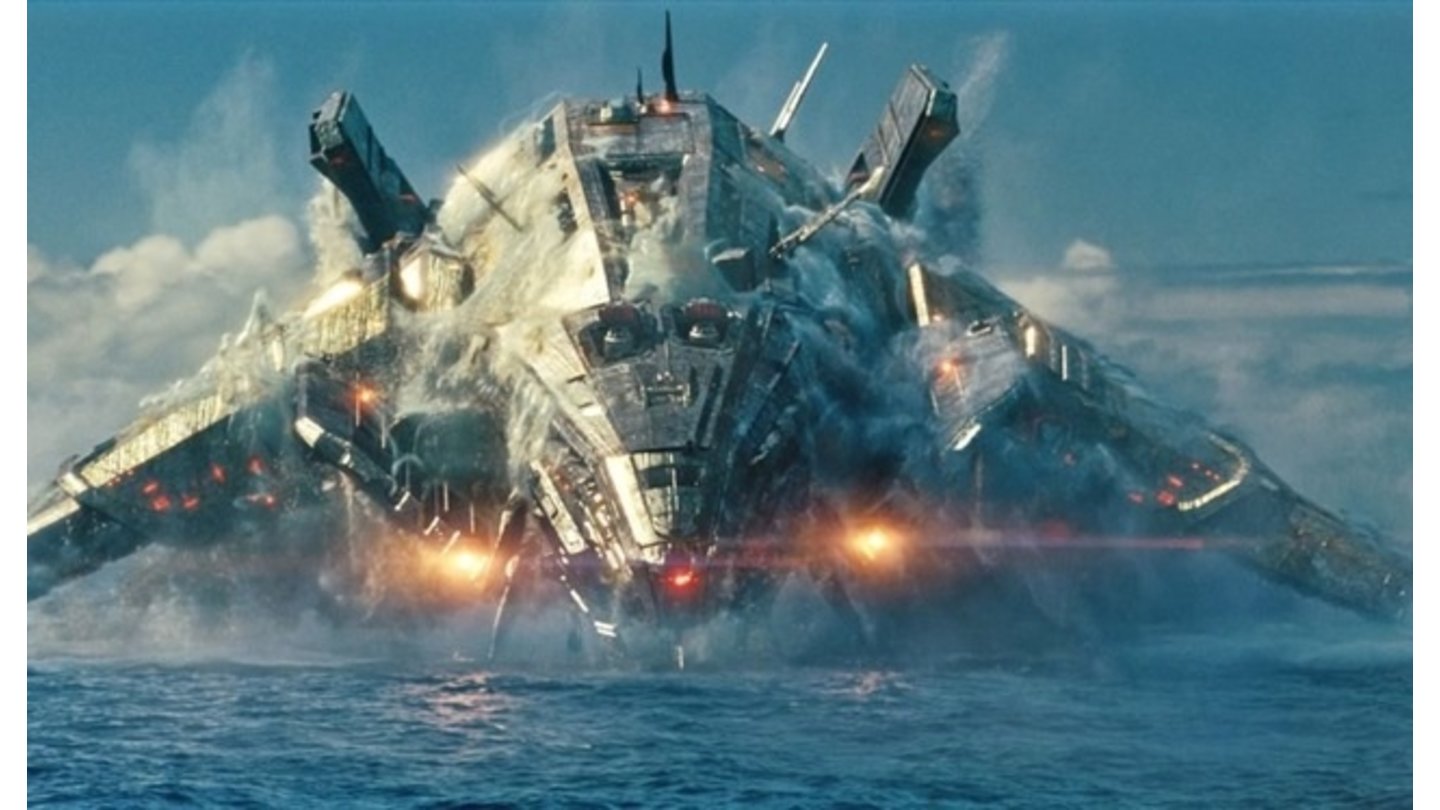 BattleshipWas sich da aus dem Meer erhebt, erinnert an »Transformers«, sind aber die Alien-Raumschiffe aus »Battlesphip«.