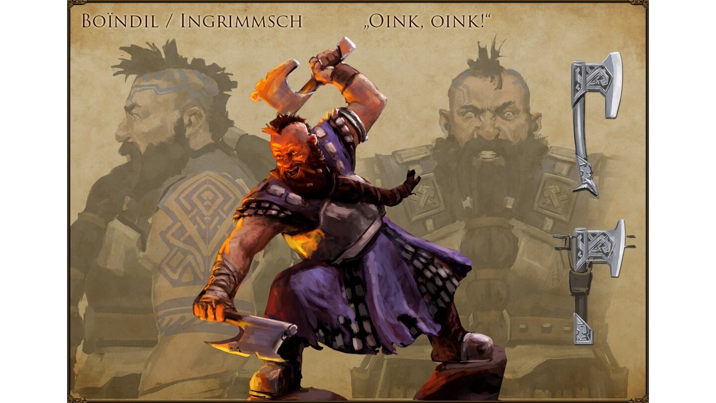 Die ZwergeBoïndil Zweiklinge ist einer der ersten und treuesten Gefährten von Tungdil, wegen seiner Tendenz zum Kampfrausch wird er auch »Ingrimmsch« genannt.