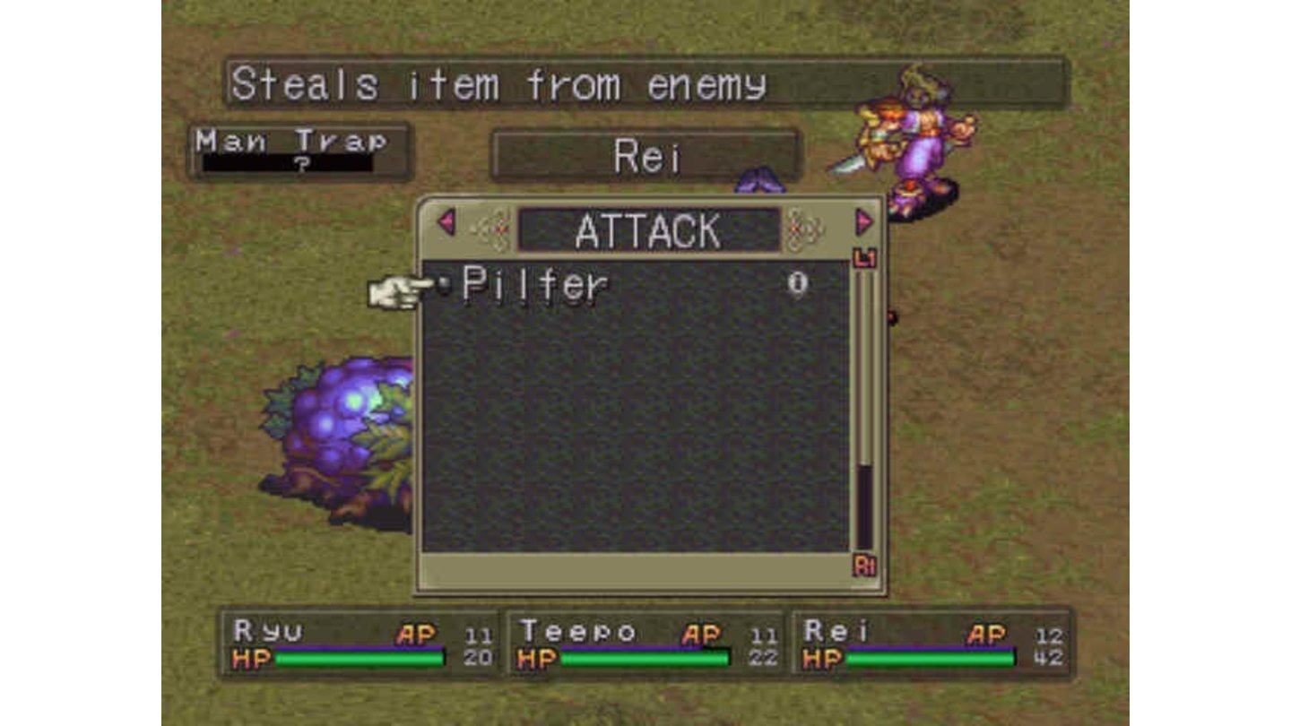 Sub-menu during the battle: special abilities