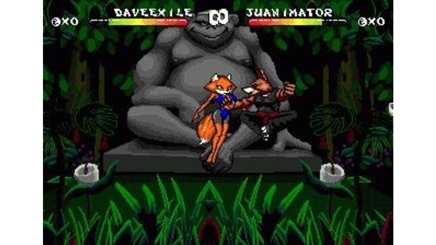 Foxy Roxy about to be knocked out in the jungle level.