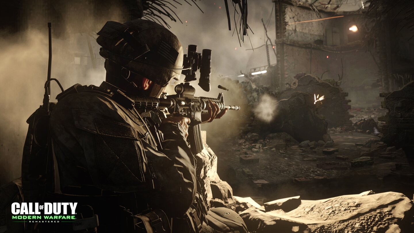 Call of Duty 4: Modern Warfare RemasteredDas Remaster dürfte in der Nachtmission The Bog besonders die Muskeln spielen lassen. Schließlich ist der Kampf bei Nacht mit neuen Effekten besonders beeindruckend.