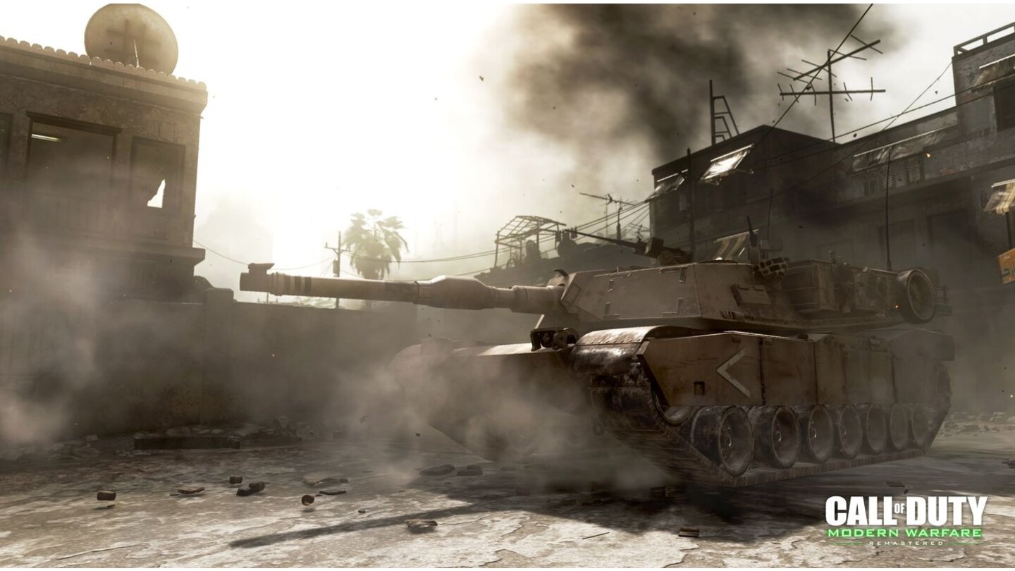 Call of Duty 4: Modern Warfare RemasteredIn War Pig das klassische Call-of-Duty-Gameplay zum tragen: Wenn wir vorrücken, rückt auch der Panzer und Infanterie vor.