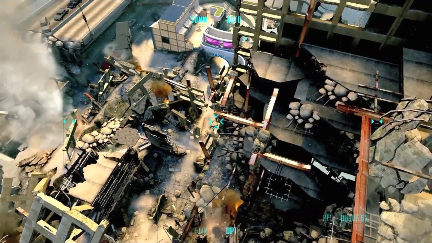 Call of Duty: Black Ops 2In den Strike Force Levels kann man zwischen Soldaten, Fahr und Luftfahrzeugen hin und herwechseln. Die Ansicht des Quadrotors beispielsweise sieht so ähnlich aus.