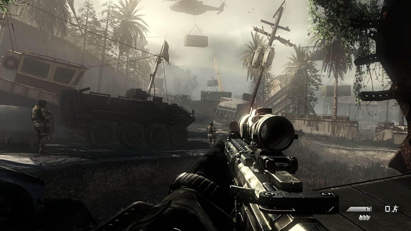 Call of Duty: Ghosts - PC-ScreenshotsDie PC-Version sieht dank besserer Texturen, erweiterter Kantenglättung und anderen Effekte sogar besser aus, als die Next-Gen-Fassungen. Battlefield-4-Niveau erreicht die Technik aber nie.
