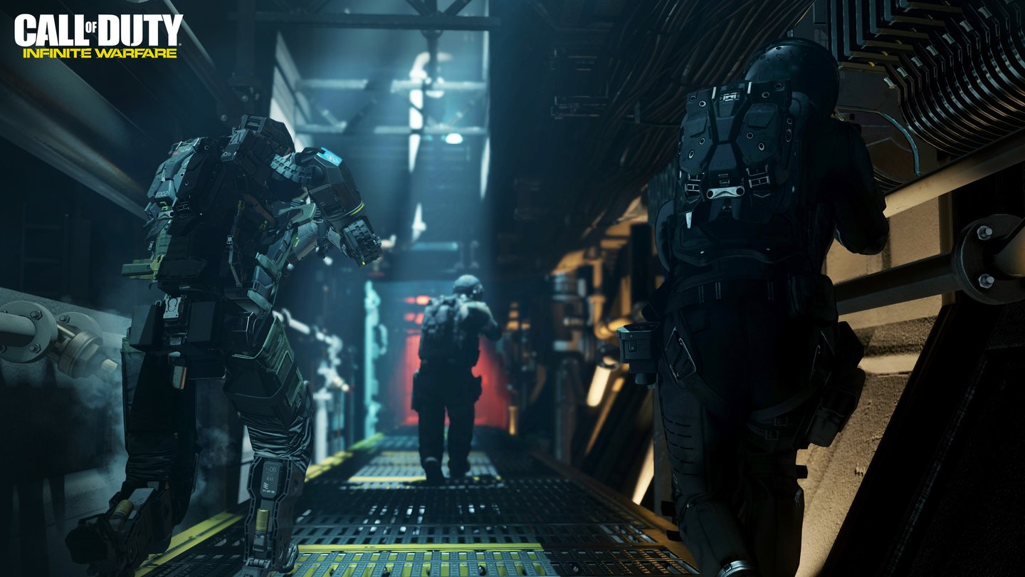 Call of Duty: Infinite WarfareDer Kollege links ist ein Roboter, der Maschinenkrieg ist wie in Black Ops 3 ebenfalls ein Thema von Infinite Warfare.