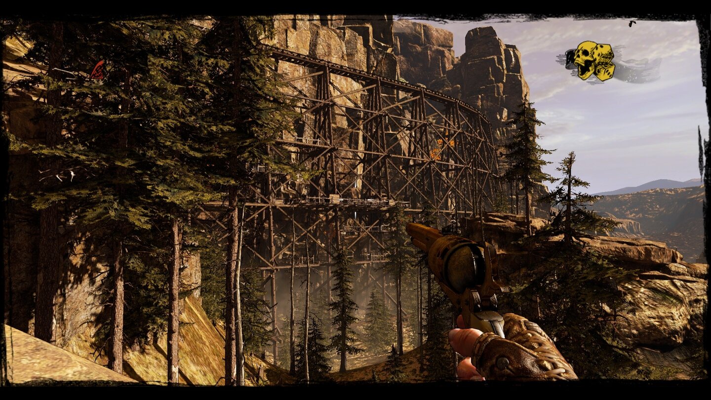 Call of Juarez: GunslingerAbwechslungsreiche Gebiete wie diese Eisenbahnbrücke tragen zur dichten Atmosphäre bei.