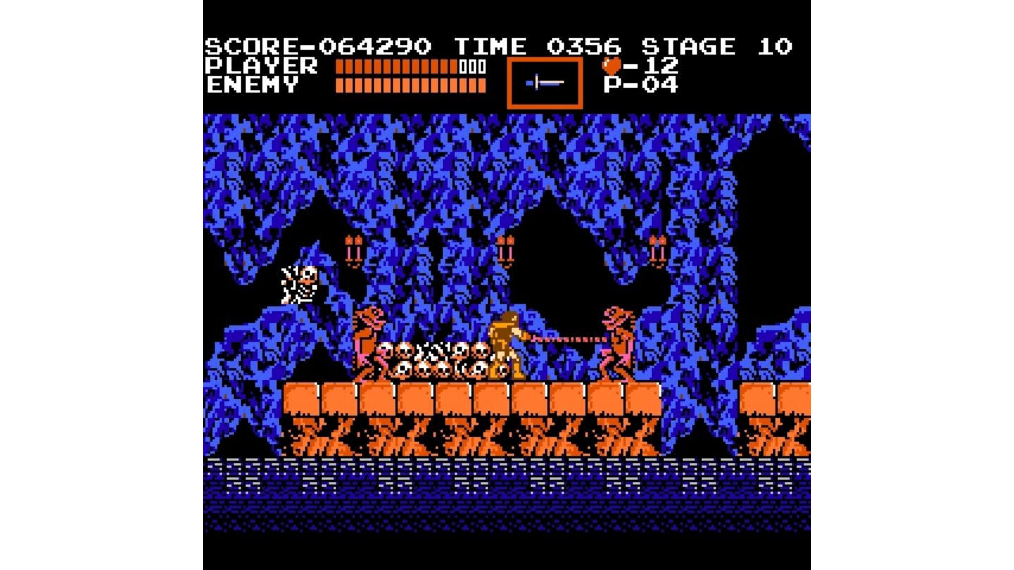 Castlevania - NES-ScreenshotsBewährte Gegnertypen: Die fiesen, roten Fischmänner tauchen auch in modernen Castlevania-Spielen noch auf – zum Beispiel in Order of Ecclesia auf dem Nintendo DS.