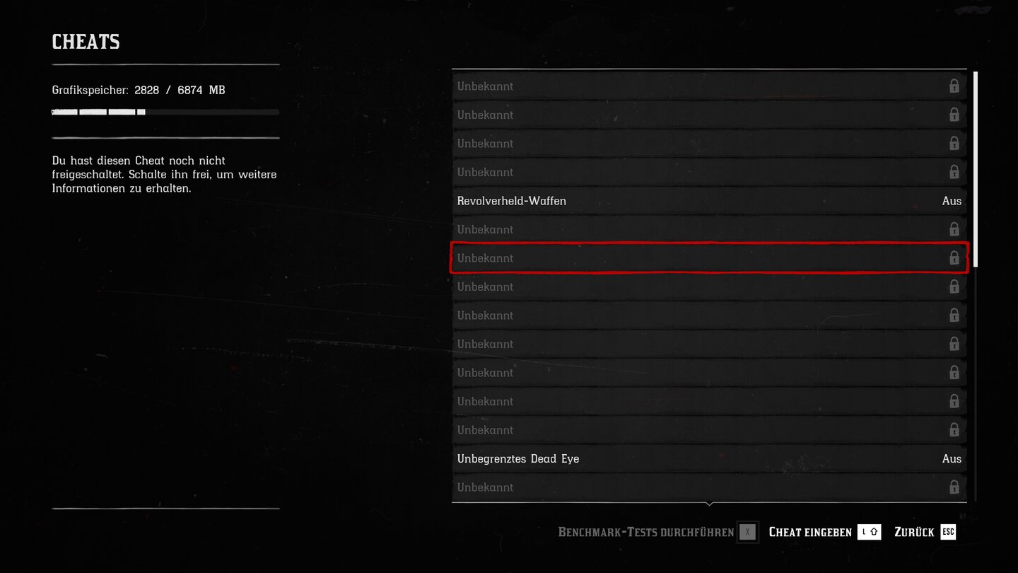 Cheat-Codes in Red Dead Redemption 2