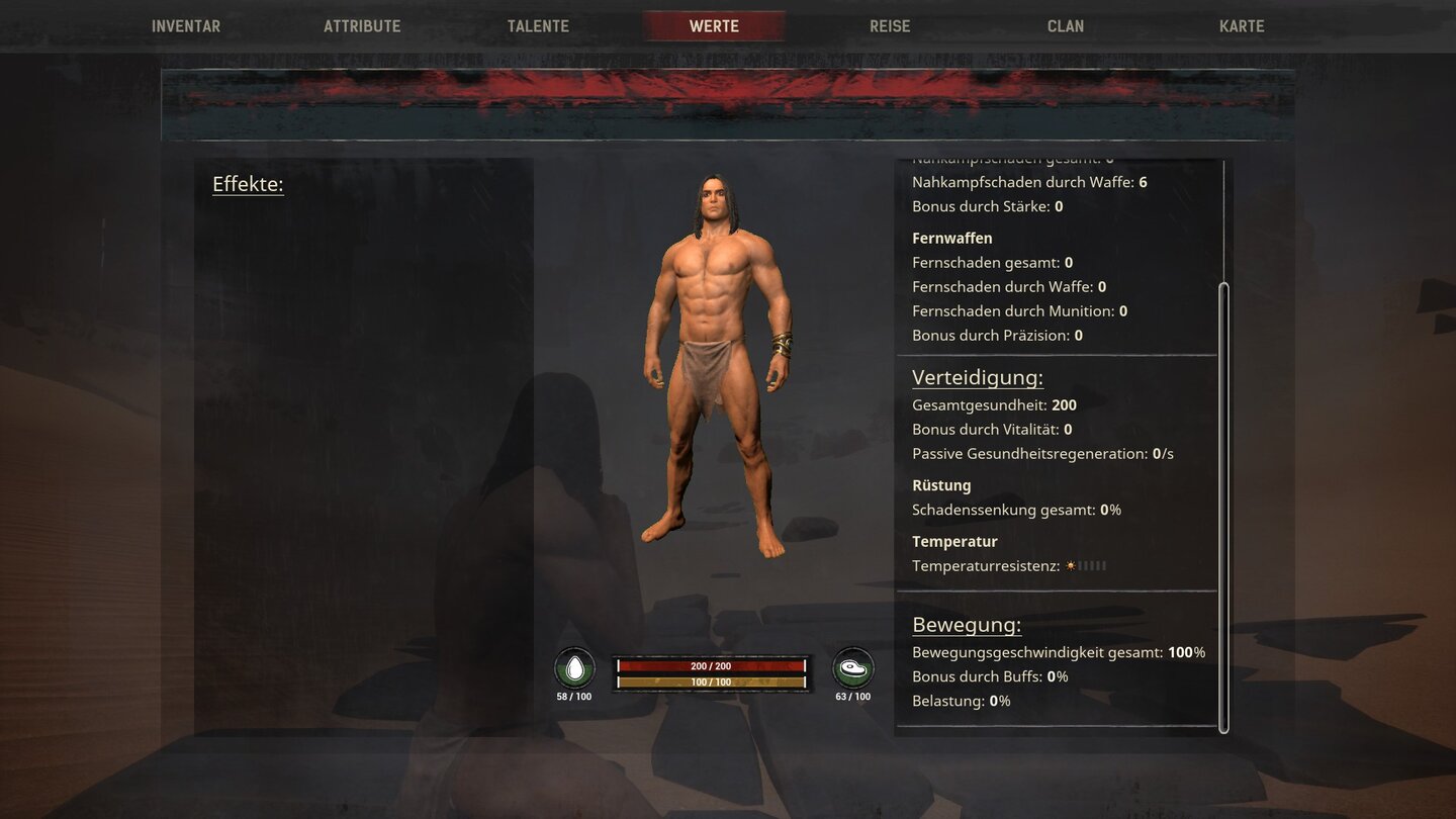 Conan ExilesDas Interface wurde leicht überarbeitet. Neu ist diese Übersichtsseite für die Werte.