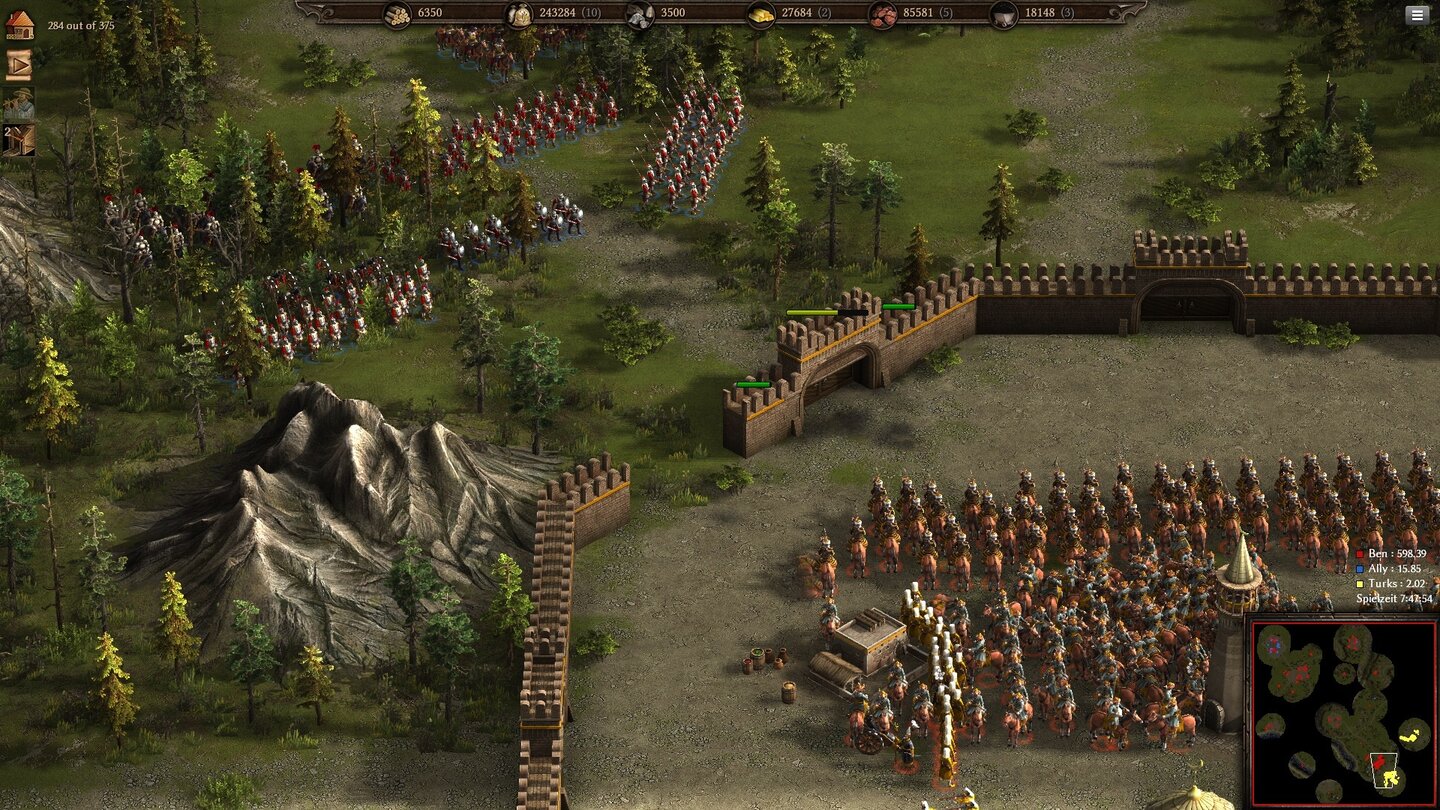 Cossacks 3Obwohl wir die Mauer schon plattgemacht haben, rühren sich die Verteidiger weiterhin nicht und lassen sich in Ruhe aus der Ferne abmurksen.