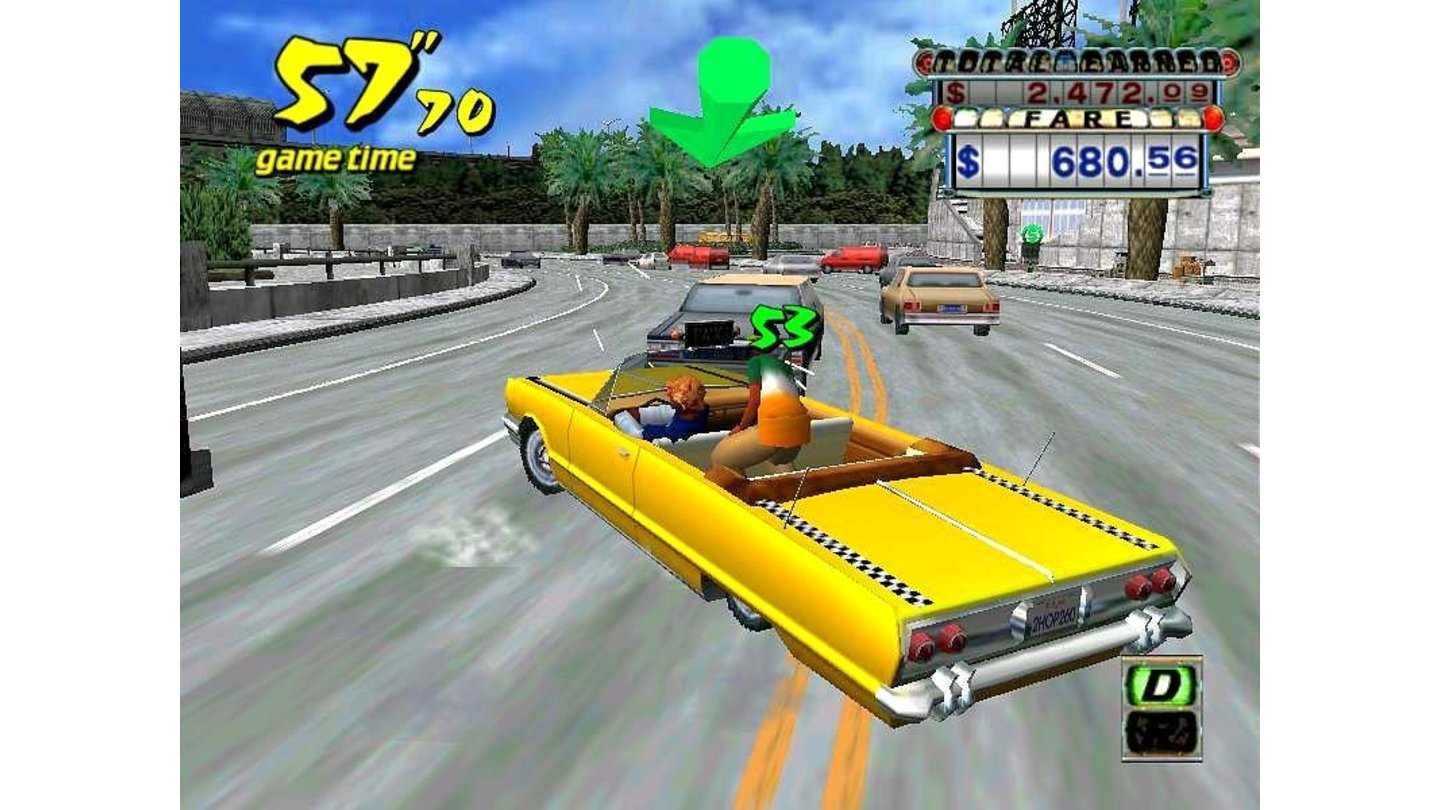 Crazy Taxi (2000)
Das Rennspiel Cary Taxi erscheint ab 2000 für die Playstation 2, Dreamcast, den GameCube, und den PC. Während wir unter Zeitdruck Kunden von A nach B bringen, versuchen wir, durch waghalsige Manöver das Trinkgeld in die Höhe zu treiben. Im Spielmodus »Crazy Box« absolvieren wir Minispiele (Bowling, Sprungeinlagen). 2010 wird das Spiel für die Playstation 3 und Xbox 360 neu aufgelegt. Die beiden Nachfolger Crazy Taxi 2 von 2001 und Crazy Taxi 3 von 2002 verändern das Spielprinzip nicht wesentlich.