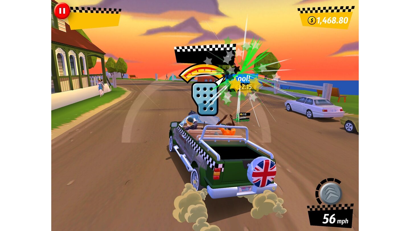 Crazy Taxi: City RushDas Bremsen ist – wie so vieles im Spiel – ein reiner Reaktionstest: Wer schnell tippt, spart wertvolle Sekunden.