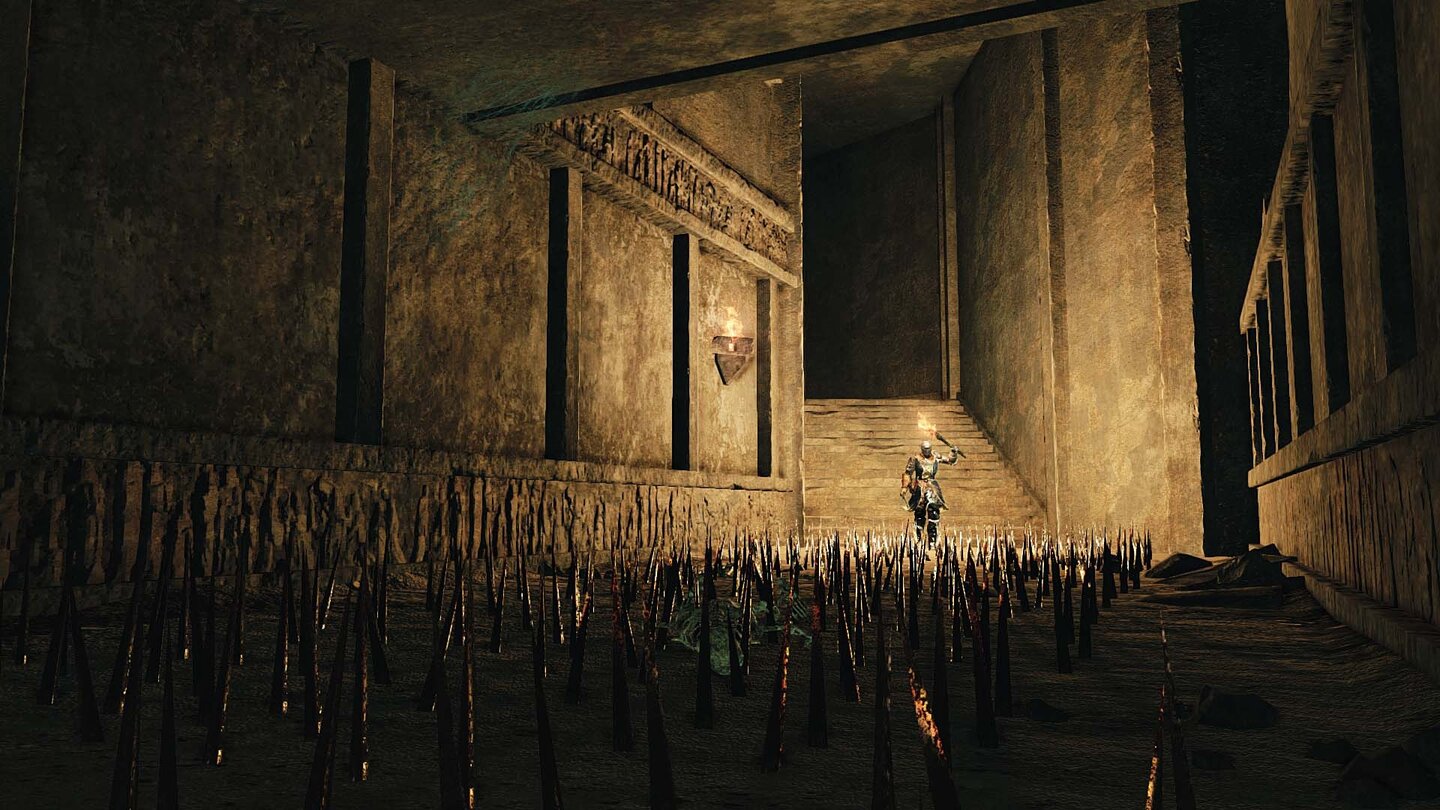 Dark Souls 2: Crown of the Sunken KingAufpassen, wo man hintritt: Stacheln am Boden beenden die Ausflüge achtloser DLC-Touristen mit tödlicher Sicherheit.