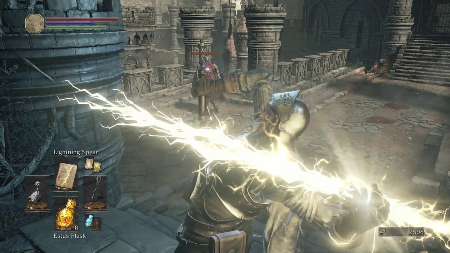 Dark Souls 3Der Blitzspeer ist einer der äußerst effektiven Magieangriffe des Herald of White.
